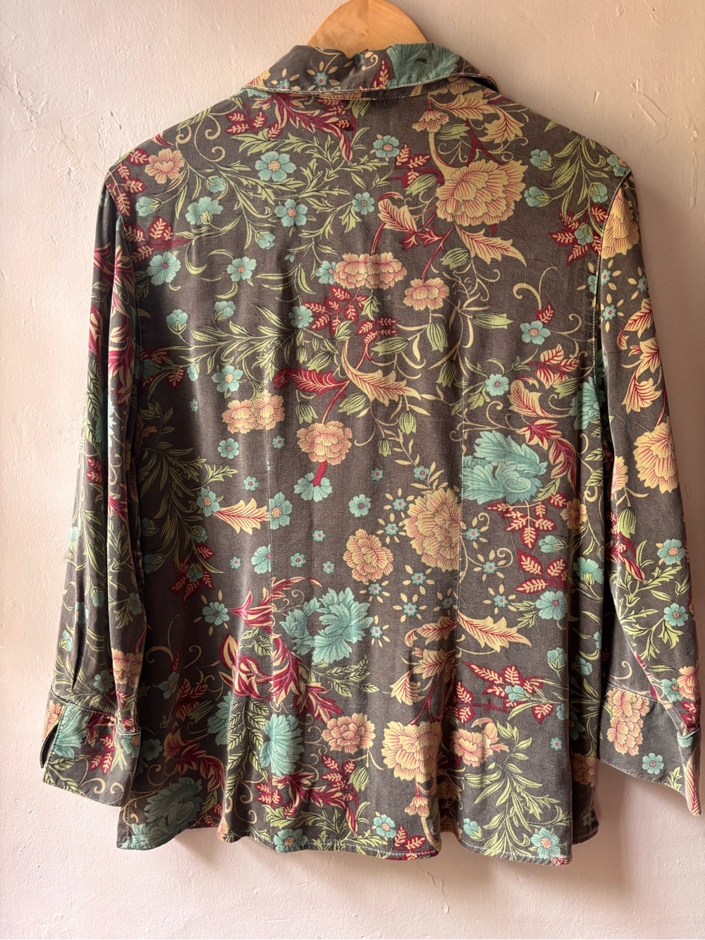 Tianello Floral Button Down Shirt M Green Boho Art Botanical Made in USA - Picture 12 of 13